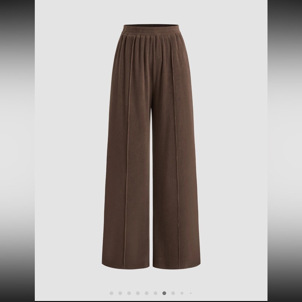 Brown Wide-Leg Pleated Knit Pants